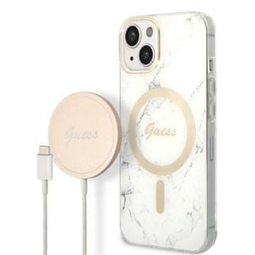 Guess Marble MagSafe maskica za iPhone 14 Plus, bijela