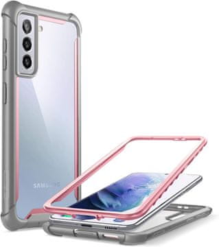 Futrola za Samsung Galaxy S21+, sivo-rozi okvir, prozirna stražnja strana