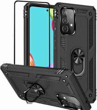 Crna oklopna futrola za Samsung Galaxy A33 5G sa staklenim postoljem za ekran