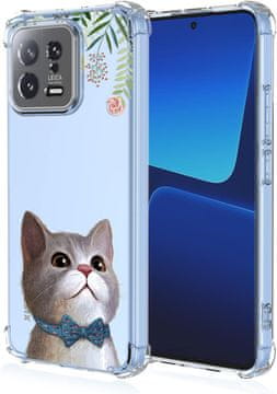Prozirna silikonska futrola za Xiaomi 13 6,36" MAČKA U LEPTIR MAŠNI slatke biljke