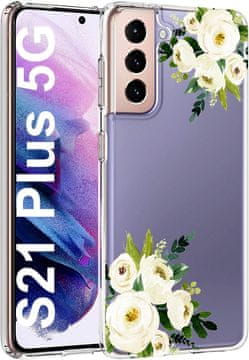 Silikonska maskica ZA Samsung Galaxy S21, prozirna, s motivom bijelog cvijeta