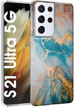 Mramorna maskica za Samsung Galaxy S21 5G Ultra plavo žuta SM-G998