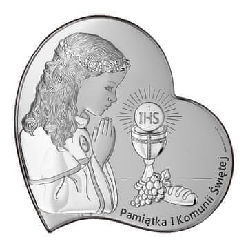 Srebrna slika s djevojčicom, suvenir Prve svete pričesti + gravura 6746 7 x 7 cm