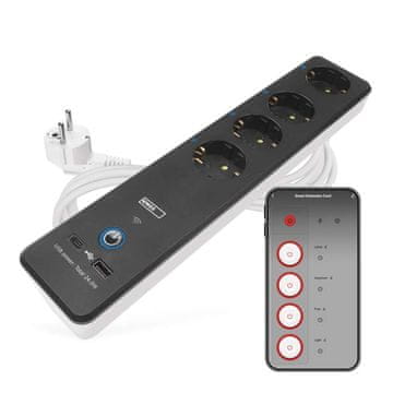 EMOS P1422SM GoSmart produžni kabel, 2 m, 4 utičnice, USB, bijelo-crni
