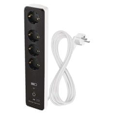 EMOS P1422SM GoSmart produžni kabel, 2 m, 4 utičnice, USB, bijelo-crni