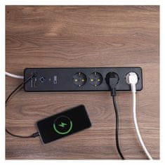 EMOS P1422SM GoSmart produžni kabel, 2 m, 4 utičnice, USB, bijelo-crni
