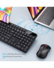 Marvo OFFICE KC411W COMBO bežični set tipkovnice i miša, SLO/HR raspored, ugrađeni stalak za telefon/tablet, crna