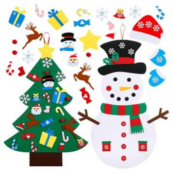 HOME & MARKER® Snjegović i božićno drvce od filca s 26 ukrasa, DIY dekoracija za djecu | SNOWMANTREE