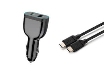 CoreParts USB-C auto punjač za prijenosna računala, telefone, tablete, 78W QC3.0, PD 3.0, s USB-C kabelom, MBXUSBC-DC0006