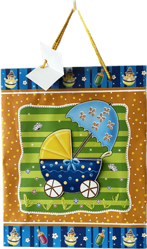 Šarena poklon vrećica s motivom dječjih kolica za mlade mame - idealna za poklon, originalno pakiranje, dimenzije 36x32x8,5 cm, težina 0,1 kg