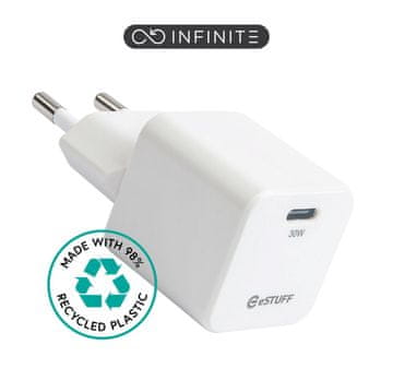 eSTUFF INFINITE USB-C PD 30W GaN punjač, bijeli, 98% reciklirano, EU, ES637027