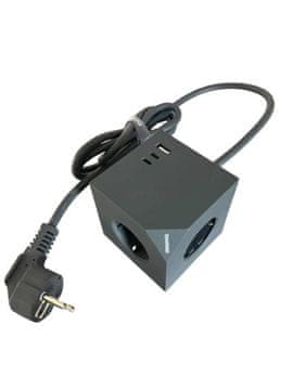 MicroConnect Power Cube, 3 Schuko utičnice s magnetskom funkcijom, 2 USB-C priključka, 1 USB-A priključak, kabel od 1,5 m, tamno siva, MC-CUBE015USBMAGNETIC