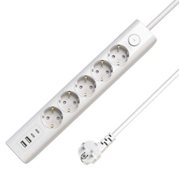 MicroConnect Schuko USB produžni kabel s 5 utičnica i prekidačem 1,5 m, bijeli, MC-GRU00515WS-USB