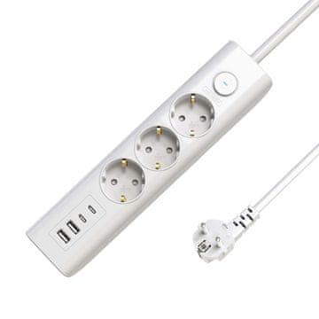 MicroConnect Schuko produžni kabel s 3 utičnice i prekidačem 1,5 m, bijeli, MC-GRU00315WS-USB
