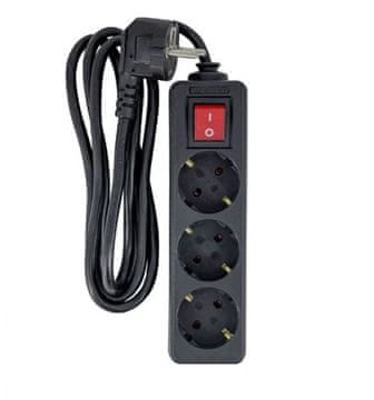 MicroConnect 3x Schuko produžni kabel od 5 m s prekidačem, crni, MC-GRU0035BS