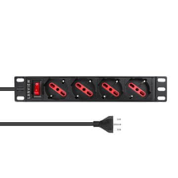 1U 10" 4-portni talijanski utikač tipa F/J, s prekidačem, 2 m kabel za napajanje, J utikač, LVR-2MIT-SW-IT4