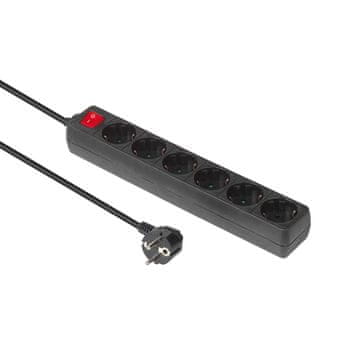 MicroConnect produžni kabel 6 Schuko utičnica s prekidačem 1,5 m crni, MC-GRU00615BS