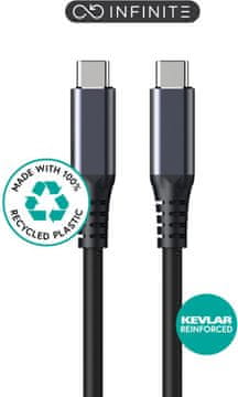 eSTUFF INFINITE USB-C kabel 1,2 m, USB4 Gen3x2, 240 W, 40 Gbps, 8K/60 Hz Crni. Recikliran. Super mekan, ES604520