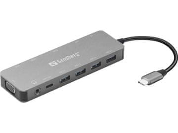 Sandberg USB-C 13-u-1 putna priključna stanica, 136-45