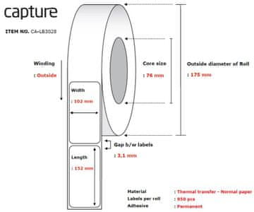 Capture Oznaka za snimanje 102x152, Jezgra 76, CA-LB3028
