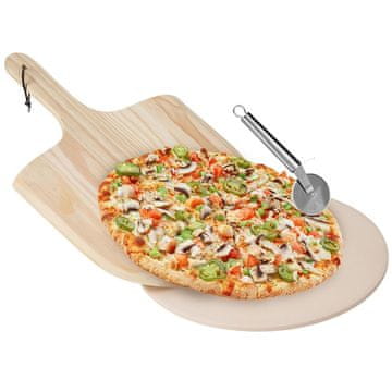 Vilde Kamen za pizzu od šamotne gline s lopatom i nožem, 3 komada, divlja 279072