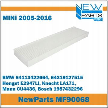 Novi dijelovi MF90068 Filter kabine Mini 2005-2016 zamjena Filtron K1239