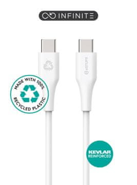 eSTUFF INFINITE USB-C na USB-C kabel 3 m bijeli. Reciklirana plastika. Super mekan, ES604370-BULK