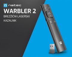 Natec Warbler 2 bežični laserski pokazivač, 8 tipki, punjiva baterija, 2,4 GHz / Bluetooth, USB-C