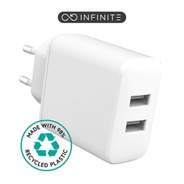 eSTUFF INFINITE USB-A EU punjač 24W 2xUSB-A Bijeli 98% rPC, ES637005