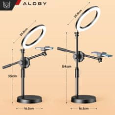 LED prstenasta lampa 10" 2x držač za telefon, stojeći tronožac, stolna lampa, podesiva ruka, crna