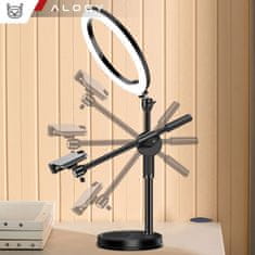 LED prstenasta lampa 10" 2x držač za telefon, stojeći tronožac, stolna lampa, podesiva ruka, crna