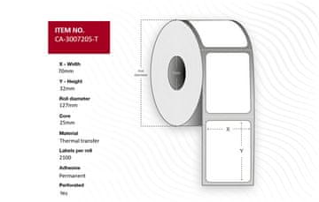 Capture Termotransfer etikete 70 x 32 mm, jezgra 25 mm, premazane, trajne, perforirane, 2100 komada po roli, 4 role u pakiranju, CA-3007205-T