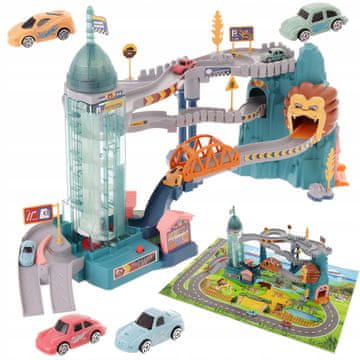 LandToys LAVLJA ŠPILJA SET OD 4 AUTOMOBILA ZA TRKAĆU STAZU
