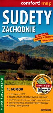 Zapadni Sudeti 1:60.000. Karkonosze, planine Jizera, Kaczawskie, Rudawy Janowickie. Kaširana turistička karta. izdanje iz 2025.