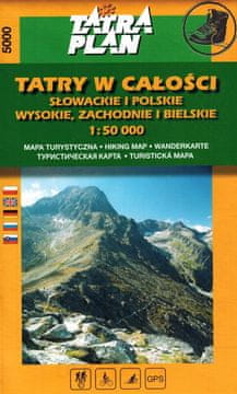 Cijele Tatre. Slovačke, poljske, Visoke, Zapadne i Bielskie. Turistička karta 5000. Plan Tatri
