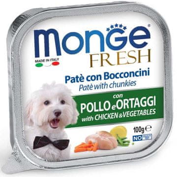 Monge Dog Svježa pašteta s komadićima piletine i povrća 100g