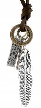 Kožna ogrlica s perom i križem unisex boho srebrna