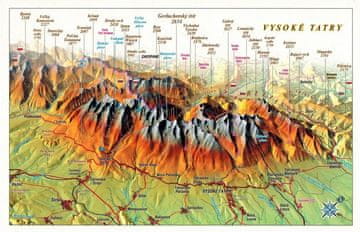 Visoke Tatre. Panoramska karta s 3D efektom. Razglednica
