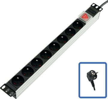produžni kabel 19" - 8 utičnica - aluminij s prekidačem, TUPS031