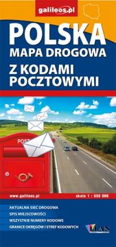 Poljska 1:650.000. Cestovna karta s poštanskim brojevima. Galileos