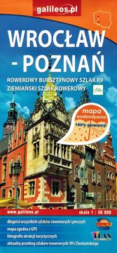 Wrocław - Poznań. Jantarna biciklistička staza R9. Vodootporna turistička karta. Galileos