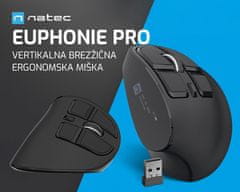 Natec Euphonie PRO vertikalni bežični miš, BT / USB 2.4GHz, 4000DPI, 9 tipki, punjiva baterija, USB-C
