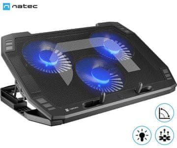 Natec ORIOLE rashladni stalak za laptop, do 17,3", 7 kutova nagiba, 3x120 mm ventilator, LED osvjetljenje, 2x USB-A
