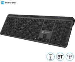 Natec MEDUSA bežična tipkovnica, Bluetooth / USB 2.4GHz, tihi prekidači, punjiva baterija, USB-C