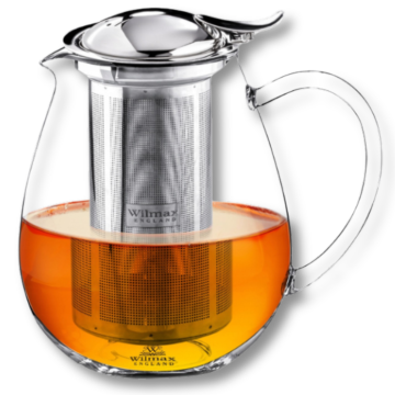 Wilmax | stakleni čajnik s cjedilom od nehrđajućeg čelika | 600 ml | infuzer za čaj | prozirni | filter koji se može ukloniti | otporan na toplinu