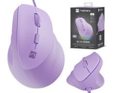 Natec CRAKE 2 PRO vertikalni žičani miš, 12800DPI, 6 tipki, tihi prekidači, RGB LED, ljubičasti