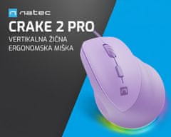 Natec CRAKE 2 PRO vertikalni žičani miš, 12800DPI, 6 tipki, tihi prekidači, RGB LED, ljubičasti