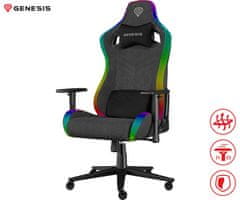 Genesis TRIT 660 RGB gejmerska/uredska stolica, ergonomska, podesiva visina/nagib, 2D nasloni za ruke, RGB LED rasvjeta, do 150 kg, siva