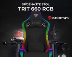 Genesis TRIT 660 RGB gaming / uredska stolica, ergonomska, podesiva visina / nagib, 2D nasloni za ruke, RGB LED osvjetljenje, do 150 kg, crna