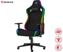 Genesis TRIT 660 RGB gaming / uredska stolica, ergonomska, podesiva visina / nagib, 2D nasloni za ruke, RGB LED osvjetljenje, do 150 kg, crna